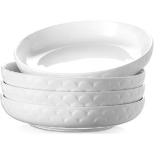 imageDOWAN 10 Pasta Bowls Set of 4 54 oz Textured Motif Large Salad Serving Bowls Ceramic Plates White Soup Bowl for Kitchen Meal Prep Shallow Dishes Dinner Bowl Microwave TablewareWhite