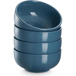 imageDOWAN 85 OZ Small Ceramic Bowls Set of 4  White Bowls for Dessert Dip Side Dishes Ice Cream Fruit Rice  Dishwasher ampamp Microwave SafeAiry Blue