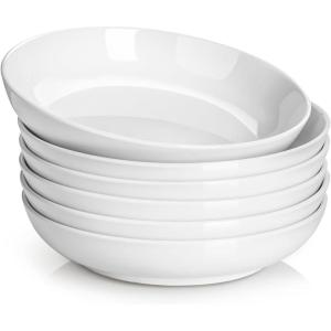 imageDOWAN 85quot Pasta Bowls 32oz Salad Bowls Set of 6 Natural White Ceramic Serving Bowls Porcelain Plate Bowl Serving Dish Shallow Bowls Set for Kitchen Microwave Dishwasher SafeWhite