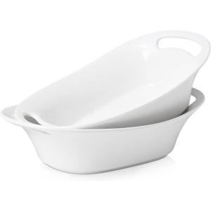 imageDOWAN 925quot Serving Bowls Large Oval Serving Dishes for Wedding and Dinner Parties 35 Oz for Salad Side Dishes Pasta Oval Shape Microwave ampamp Dishwasher Safe Set of 4 White133 Oval with handles2 set