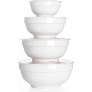 imageDOWAN Ceramic Bowl Set with Lids Serving Bowls with Lids Food Storage Container Porcelain Prep Bowl Small Mixing Bowls for Kitchen Microwave ampamp Dishwasher Safe 64422212 Ounces Set of 4Solid with Lip