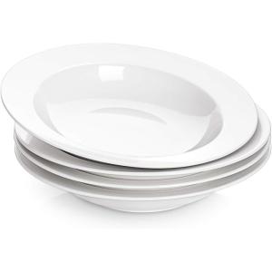 imageDOWAN Soup and Pasta Bowls Set of 4 White Porcelain Wide Rim Salad Plates 20 Ounces Microwave ampamp Dishwasher SafeWhite