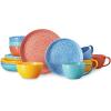 imageDOWAN Plates and Bowls Sets Ceramic Dinnerware Set Embossed 16Piece Dish Set Service for 4 Vibrant Colors Dinner Plates Dessert Plates Coffee Mugs and Cereal Bowls Set for Home Kitchen Decor