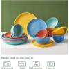 imageDOWAN Plates and Bowls Sets Ceramic Dinnerware Set Embossed 16Piece Dish Set Service for 4 Vibrant Colors Dinner Plates Dessert Plates Coffee Mugs and Cereal Bowls Set for Home Kitchen Decor