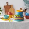 imageDOWAN Plates and Bowls Sets Ceramic Dinnerware Set Embossed 16Piece Dish Set Service for 4 Vibrant Colors Dinner Plates Dessert Plates Coffee Mugs and Cereal Bowls Set for Home Kitchen Decor