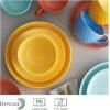 imageDOWAN Plates and Bowls Sets Ceramic Dinnerware Set Embossed 16Piece Dish Set Service for 4 Vibrant Colors Dinner Plates Dessert Plates Coffee Mugs and Cereal Bowls Set for Home Kitchen Decor