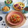 imageDOWAN Plates and Bowls Sets Ceramic Dinnerware Set Embossed 16Piece Dish Set Service for 4 Vibrant Colors Dinner Plates Dessert Plates Coffee Mugs and Cereal Bowls Set for Home Kitchen Decor