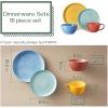 imageDOWAN Plates and Bowls Sets Ceramic Dinnerware Set Embossed 16Piece Dish Set Service for 4 Vibrant Colors Dinner Plates Dessert Plates Coffee Mugs and Cereal Bowls Set for Home Kitchen Decor