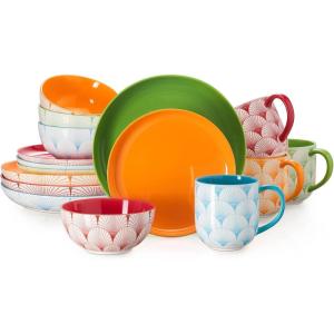 imageDOWAN Ceramic Dinnerware Set Service for 4 16Piece Dish Set Colorful Dinner Plates Dessert Plates Coffee Mugs and Soup Cereal Bowls Set for Home Kitchen Decor Housewarming Gift