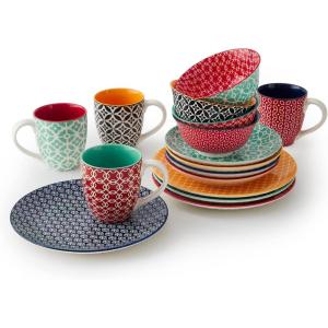 imageDOWAN Ceramic Dinnerware Sets 16 Pieces Dish Set for 4 Decorative Plates and Bowls Sets Porcelain Dinner Salad Plates Mugs and Soup Bowls Set for Kitchen Housewarming Gift