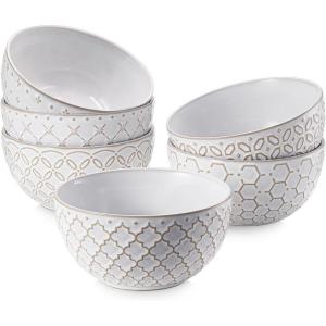 imageDOWAN Ice Cream Bowls 9 OZ Small Bowls Set of 6 45 Inch Ceramic Embossment Stoneware Bowl Kitchen DecorampampHousewarming Gift White Bowls Set for Dessert Fruits Snack Dishwasher ampamp Microwave Safe45 Inch