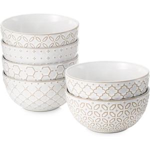 imageDOWAN Ice Cream Bowls 9 OZ Small Bowls Set of 6 45 Inch Ceramic Embossment Stoneware Bowl Kitchen DecorampampHousewarming Gift White Bowls Set for Dessert Fruits Snack Dishwasher ampamp Microwave Safe6 Inch27 OZ