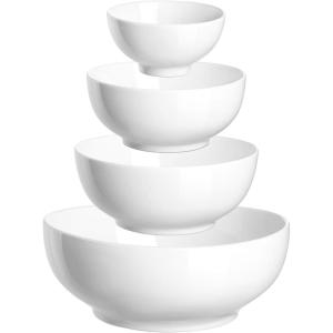 imageDOWAN Serving Bowls Mixing Bowl Set 86362485 Ounces Mixing Bowls for Kitchen White Serving Set Serving Bowls Set of 4 Ceramic Bowl Sets for Eating Different Sizes