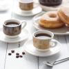 imageDOWAN Brown Porcelain Espresso Cups 12 Pcs 28 oz 85mL Stackable with Saucers and Metal Stand Perfect for Espresso Coffee Latte Cafe Mocha