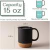 imageDOWAN Coffee Mugs 15 oz Mug Set of 2 Large Ceramic Coffee Mug with Cork Bottom and Spill Proof Lid for Mom Dad Big Mug for Latte Tea Matte GreyBlack