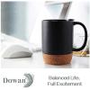 imageDOWAN Coffee Mugs 15 oz Mug Set of 2 Large Ceramic Coffee Mug with Cork Bottom and Spill Proof Lid for Mom Dad Big Mug for Latte Tea Matte GreyBlack