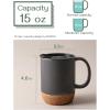 imageDOWAN Coffee Mugs 15 oz Mug Set of 2 Large Ceramic Coffee Mug with Cork Bottom and Spill Proof Lid for Mom Dad Big Mug for Latte Tea Matte GreyMatte Grey