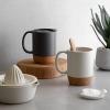 imageDOWAN Coffee Mugs 15 oz Mug Set of 2 Large Ceramic Coffee Mug with Cork Bottom and Spill Proof Lid for Mom Dad Big Mug for Latte Tea Matte GreyMatte Grey