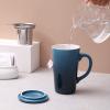 imageDOWAN Large Blue Color Changing Tea Steeping Mug with Infuser Lid and Strainer for Loose Tea