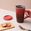 imageDOWAN Tea Mug with Infuser and Lid 17 Ounces Tea Infuser Mug Porcelain Tea Cup for Steeping Gradient Red