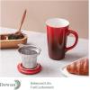 imageDOWAN Tea Mug with Infuser and Lid 17 Ounces Tea Infuser Mug Porcelain Tea Cup for Steeping Gradient Red