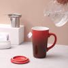 imageDOWAN Tea Mug with Infuser and Lid 17 Ounces Tea Infuser Mug Porcelain Tea Cup for Steeping Gradient Red