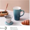 imageDOWAN Tea Mug with Infuser and Lid 17 Ounces Tea Infuser Mug Porcelain Tea Cup for Steeping Gradient Turkish Blue