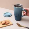 imageDOWAN Tea Mug with Infuser and Lid 17 Ounces Tea Infuser Mug Porcelain Tea Cup for Steeping Gradient Turkish Blue