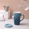 imageDOWAN Tea Mug with Infuser and Lid 17 Ounces Tea Infuser Mug Porcelain Tea Cup for Steeping Gradient Turkish Blue