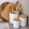 imageDOWAN White Kitchen Canister Airtight Food Storage Ceramic Jar with Wooden Lid 14 FL OZ 400 ML Portable Canister for Tea Sugar Ground Coffee Spices 315 x 393 inches