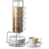 imageDOWAN Brown Porcelain Espresso Cups 12 Pcs 28 oz 85mL Stackable with Saucers and Metal Stand Perfect for Espresso Coffee Latte Cafe Mocha