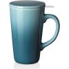 imageDOWAN Tea Mug with Infuser and Lid 17 Ounces Tea Infuser Mug Porcelain Tea Cup for Steeping Gradient Turkish Blue