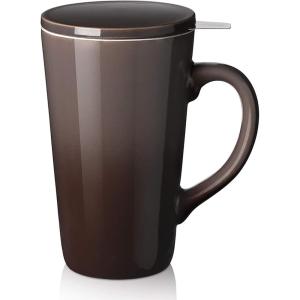 imageDOWAN Brown 17oz Large Tea Infuser Mug with Insulated Double Wall Ceramic Tea Steeping Mug Color Changing