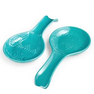 imageDOWAN Ceramic Spoon Rest for Kitchen 2 Pieces of Porcelain Stovetop Spoon Holder for Countertop Turquoise Owl Ladle Rest 95 Inches Dishwasher Safe Farmhouse Kitchen Decor and Accessories