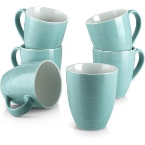 imageDOWAN Coffee Mugs 17 Oz Coffee Mug Set of 6 Corrugated Tea Mugs BrownTurquoise