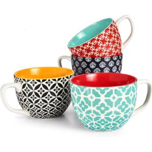 imageDOWAN Coffee Mugs Set of 4 24 oz Large Coffee Mugs Jumbo Soup Mugs With Handles Ceramic Coffee Cups for Coffee Cereal Latte for Men Women Housewarming Wedding Gift Vibrant ColorsVibrant Color