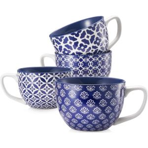 imageDOWAN Coffee Mugs Set of 4 24 oz Large Coffee Mugs Jumbo Soup Mugs With Handles Ceramic Coffee Cups for Coffee Cereal Latte for Men Women Housewarming Wedding Gift Vibrant ColorsVintage Blue