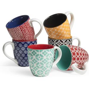 imageDOWAN Coffee Mugs Set of 6 16 oz Large Porcelain Mug Ceramic Tea Cups with Handle for Men Women Mug Gift Set Housewarming Wedding GiftVibrant Color