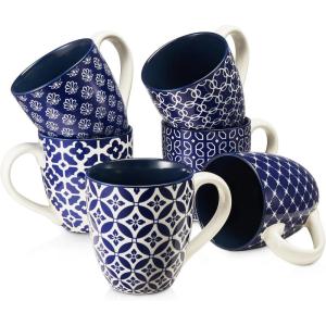 imageDOWAN Coffee Mugs Set of 6 16 oz Large Porcelain Mug Ceramic Tea Cups with Handle for Men Women Mug Gift Set Housewarming Wedding GiftVintage Blue