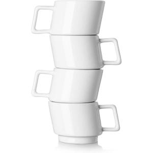 imageDOWAN Espresso Coffee Cups Ceramic Demitasse Cups Set of 4 Stackable Espresso Mugs for Coffee Latte Cafe Mocha Ideal Fit for Espresso Machine and Coffee Maker White 25 oz 70mL