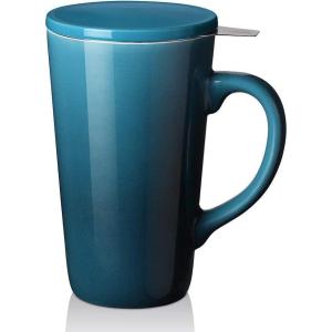 imageDOWAN Large Blue Color Changing Tea Steeping Mug with Infuser Lid and Strainer for Loose Tea