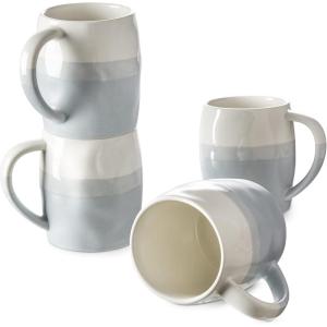 imageDOWAN Porcelain Mugs Set of 4 14 oz Ceramic Coffee Cups With Large Handle for Coffee Tea Milk Cocoa  Light Blue ampamp White Gift for Birthday Christmas