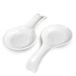 imageDOWAN Spoon Rest White Spoon Holder for Stove Top Owl Spoon Rest for Kitchen Counter Farmhouse Kitchen Decor and Accessories Set of 2