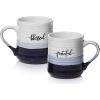 imageDOWAN 20 oz Coffee Mugs Large Mugs with Word Blessed Grateful Porcelain Coffee Cup Thank You Gifts for Mom Dad Set of 2Blue  White