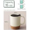 imageDOWAN Coffee Mugs Set of 2 15 OZ Ceramic Mug with Cork Bottom and Splash Proof Lid Large Coffee Cup with Handle for Tea Latte BeigeBeige