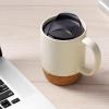 imageDOWAN Coffee Mugs Set of 2 15 OZ Ceramic Mug with Cork Bottom and Splash Proof Lid Large Coffee Cup with Handle for Tea Latte BeigeBeige