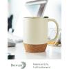 imageDOWAN Coffee Mugs Set of 2 15 OZ Ceramic Mug with Cork Bottom and Splash Proof Lid Large Coffee Cup with Handle for Tea Latte BeigeBeige