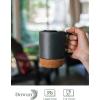 imageDOWAN Coffee Mugs Set of 2 15 OZ Ceramic Mug with Cork Bottom and Splash Proof Lid Large Coffee Cup with Handle for Tea Latte BeigeMatte Grey