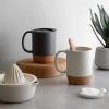 imageDOWAN Coffee Mugs Set of 2 15 OZ Ceramic Mug with Cork Bottom and Splash Proof Lid Large Coffee Cup with Handle for Tea Latte BeigeMatte Grey