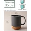 imageDOWAN Coffee Mugs Set of 2 15 OZ Ceramic Mug with Cork Bottom and Splash Proof Lid Large Coffee Cup with Handle for Tea Latte BeigeMatte Grey